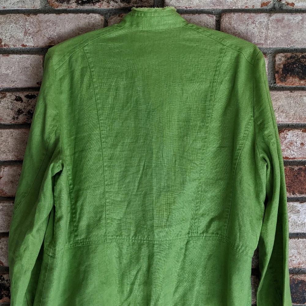 💚 Coldwater Creek 100% Linen Green Lightweight Jacket Large - Picture 8 of 11